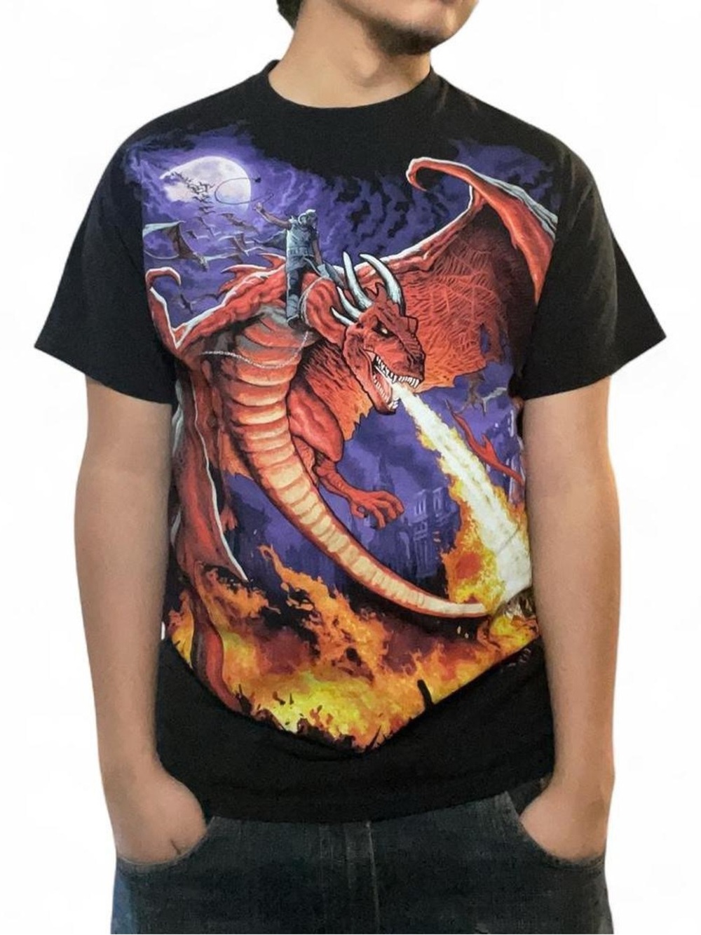 Liquid‎ Blue Dragon Fire Dark Fantasy Graphic T-Shirt